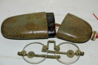 Early Chinese Spectacles In Shagreen Case With Character Marks Very Rare