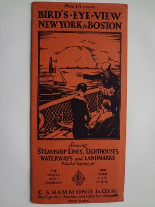 Map - BIRD ' S - EYE - VIEW YORK to BOSTON,  Showing Steamship Lines.  circa 1930 2