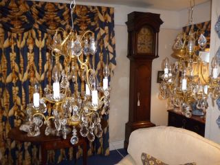 French Antique Ormolu 6 Branch Chandeliers With Crystal Drops /4111