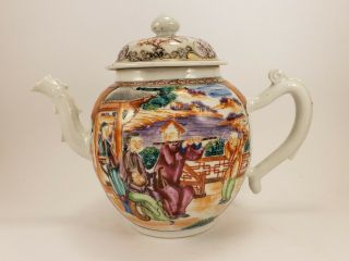 18th C Antique Chinese Export Qianlong Famille Rose Mandarin Porcelain Teapot