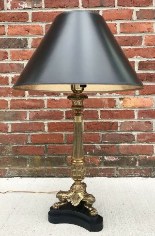 Empire Style Brass Triple Lion Paw 30”tall Table Lamp Black Satin Base