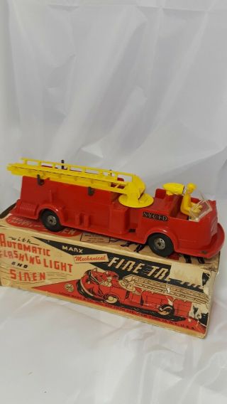 Marx Mechanical Firetruck Wind Up Toy 1950 
