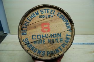 Antique Vintage Bethlehem Steel Sparrows Point Plant Primitive Wood Nail Barrel