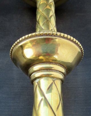 Antique Victorian brass candlesticks,  Gothic design in the style of Pugin,  c1870 5