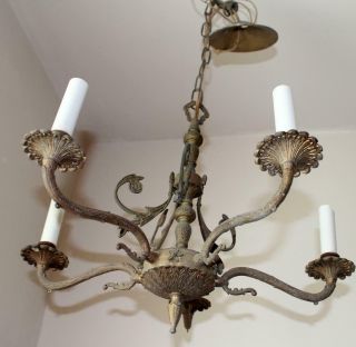 Antique Art Nouveau Metal Chandelier Ceiling Light Fixture 5 Bulbs 2