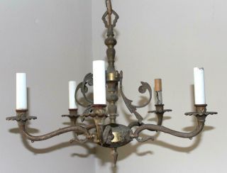 Antique Art Nouveau Metal Chandelier Ceiling Light Fixture 5 Bulbs 3