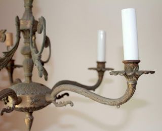 Antique Art Nouveau Metal Chandelier Ceiling Light Fixture 5 Bulbs 4