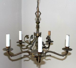 Antique Art Nouveau Metal Chandelier Ceiling Light Fixture 5 Bulbs 6