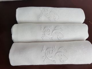5 Stunning Xxl Antique French Linen Napkins Hand Monogram Monogrammed Gg White