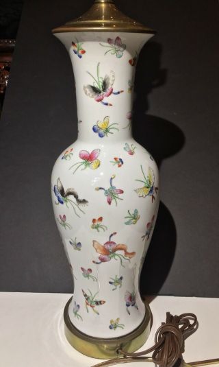 Antique Chinese Doucai Butterflies Porcelain Baluster Vase & Lamp
