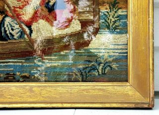 ANTIQUE VICTORIAN NEEDLEPOINT FRAMED 1860S WOMEN IN A BOAT 3