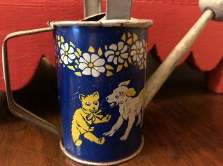 Antique Germany Child ' s Toy Miniature Doll Tin Watering Can Dogs & Teddy Bear 2