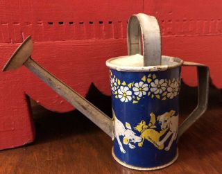 Antique Germany Child ' s Toy Miniature Doll Tin Watering Can Dogs & Teddy Bear 3