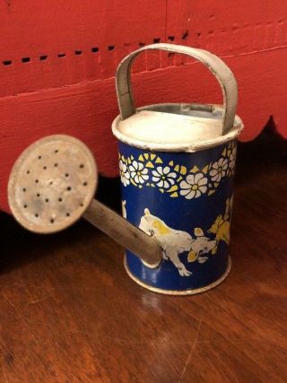 Antique Germany Child ' s Toy Miniature Doll Tin Watering Can Dogs & Teddy Bear 5