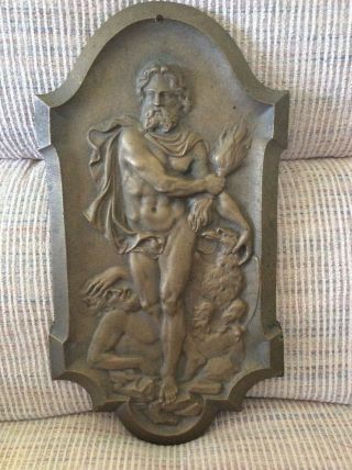 Vintage Bronze Plaque,  Mythological Men With Eagle And Flaming Torch