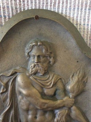 Vintage Bronze Plaque,  Mythological Men with Eagle and Flaming Torch 3