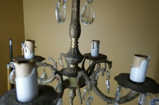 Vintage Petite Brass Crystal Prisms 4 Arm Chandelier Hanging Light Made In Spain 4