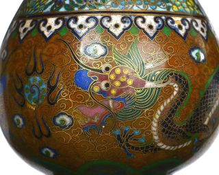 1930 ' s Chinese 2 Gilt Mustard Yellow Cloisonne Enamel Vase with Dragons 2
