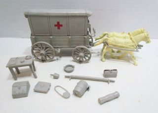 Marx Blue And Gray Playset Vintage Ambulance Medical Supply Wagon & Accessories