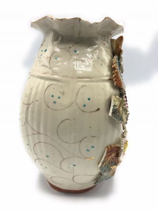 Antique Sand Vase Majolica,  Victorian Cream Wild Flowers Pottery Vase 2