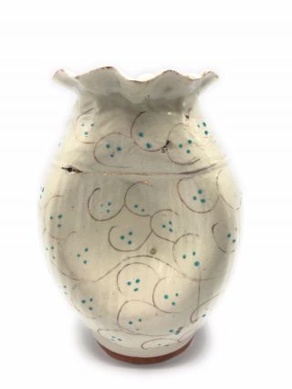 Antique Sand Vase Majolica,  Victorian Cream Wild Flowers Pottery Vase 3