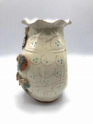 Antique Sand Vase Majolica,  Victorian Cream Wild Flowers Pottery Vase 4