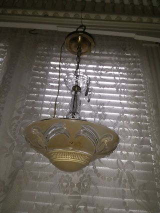 1930 ' s VINTAGE GlASS and Crystal Chandelier Light Fixture 11 inches 6