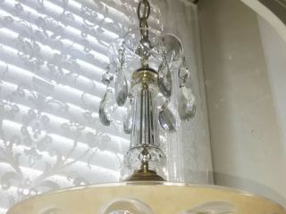 1930 ' s VINTAGE GlASS and Crystal Chandelier Light Fixture 11 inches 7