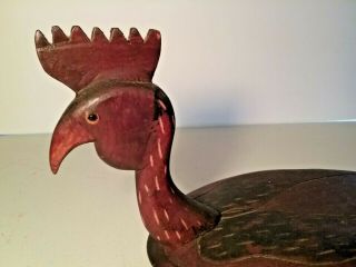 Rare Antique Primitive Serving Bowl - Hand Carved & Painted Wood Bird/fowl - Vgc