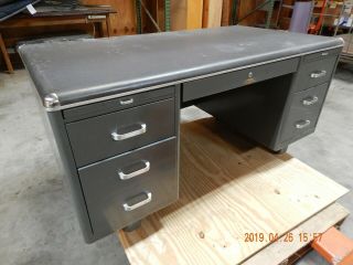 Vintage Steel Industrial Tanker Desk - Gray