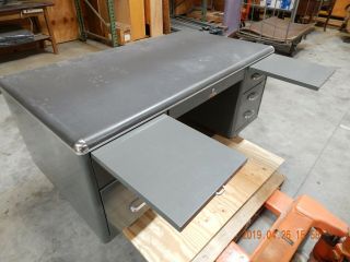 Vintage Steel Industrial Tanker Desk - gray 2
