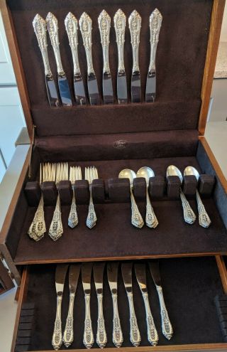 Wallace Rose Point Sterling 48 Piece Set Service For 8 - 5 Piece Place Setting