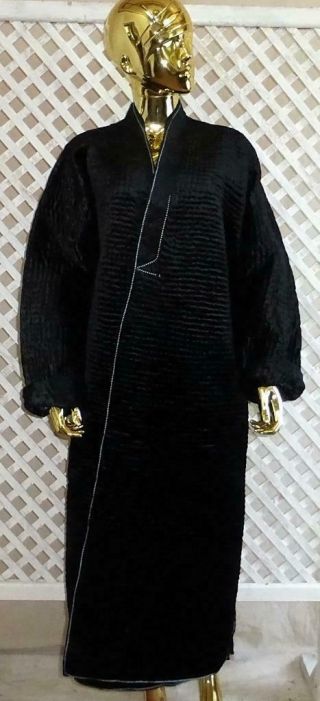 Black Long Traditional Uzbek Silk Velvet Warmed Robe Chapan Kaftan 1637