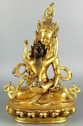Antique Chinese Gold Gilt Buddha Statue Figures On Lotus Flower Male And Female 2