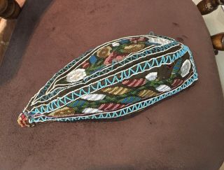 Antique Native American Iroquois Beaded Glengarry Hat / Cap Ca.  1860
