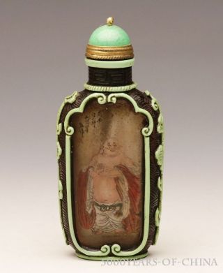3.  27  The Laughing Buddha " Overlay Inside Painted Glass Snuff Bottle