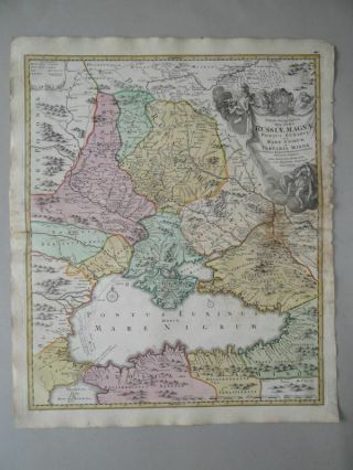 Rusiae Manga Russia Mare Nigrum Black Sea - Homann - Old Colored Copper Map 1720