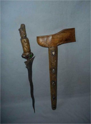 Antique Indonesia Java Top Tribal Keris Kris Dagger With Demon Figure Handle