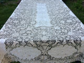 Vtg Point De Venise Tablecloth Needle Lace 65x98 12 Napkins Lt Tan Stunning
