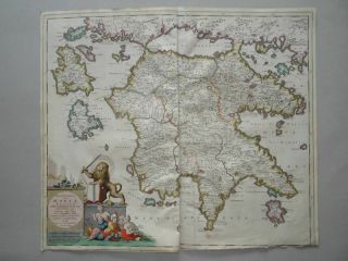 Peloponnesus Hodie Moreae Greece Homann Colored Copper Map Danckerts 1690