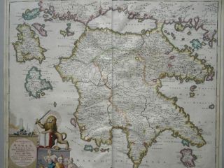 Peloponnesus Hodie Moreae Greece Homann colored copper map Danckerts 1690 2