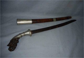 Antique Indonesia Sumatra Top Tribal Parang Sword With Metal Covered Horn Handle