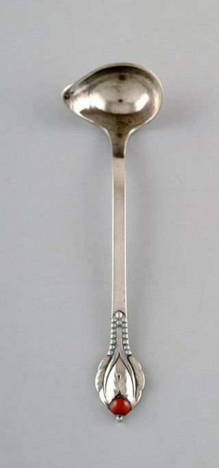 Evald Nielsen Number 3,  Butter Spoon / Small Sauce Spoon In Hammered All Silver