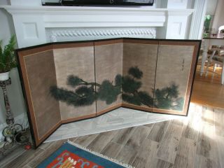Japanese Silk Screen 5 Panel Hand Painted Vintage Chinese Signed Large