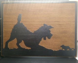 Antique Wood Etching Terrier Dog And Frog.  By Long Bell Lumber Company Rare