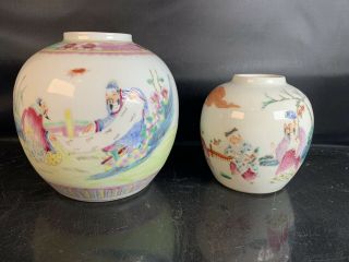 2 X Antique Chinese Porcelain Families Rose Pot 19th Century