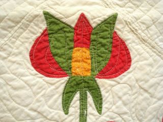 Antique vtg late 1800 ' s Carolina Lily Quilt 16 flower applique patchwork 12