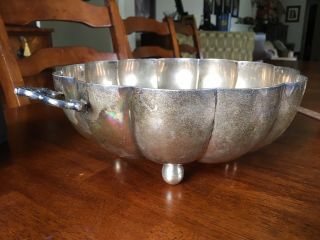 Rare Sterling Heather Mexico Hand Hammered Bowl With Handles 27 Oz.