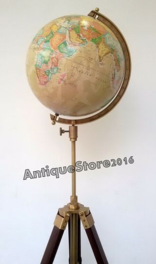 Vintage World Globe With Table Tripod Stand Nautical Authentic Globe Decor Map