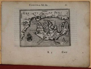 Corfu Greece 1577 Ortelius/galleg Unusual First Edition Antique Miniature Map